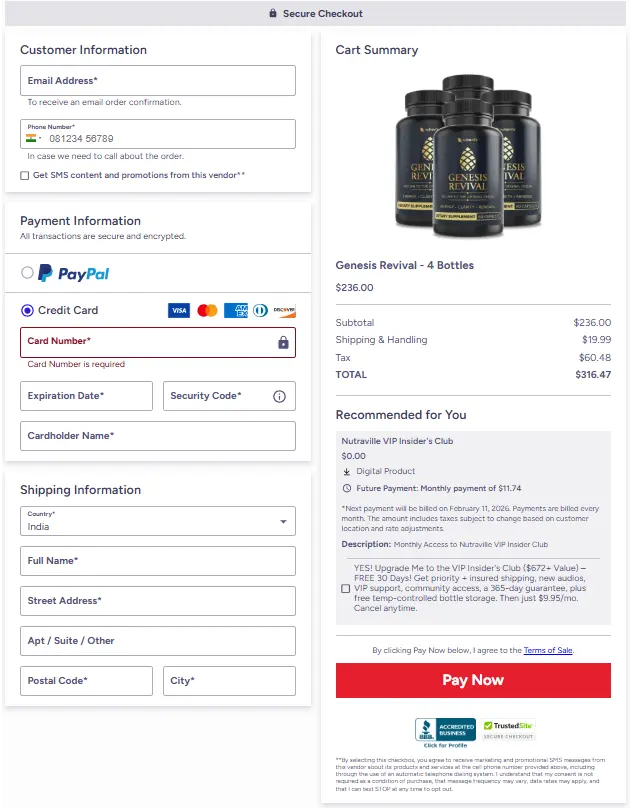 Genesis Revival order page